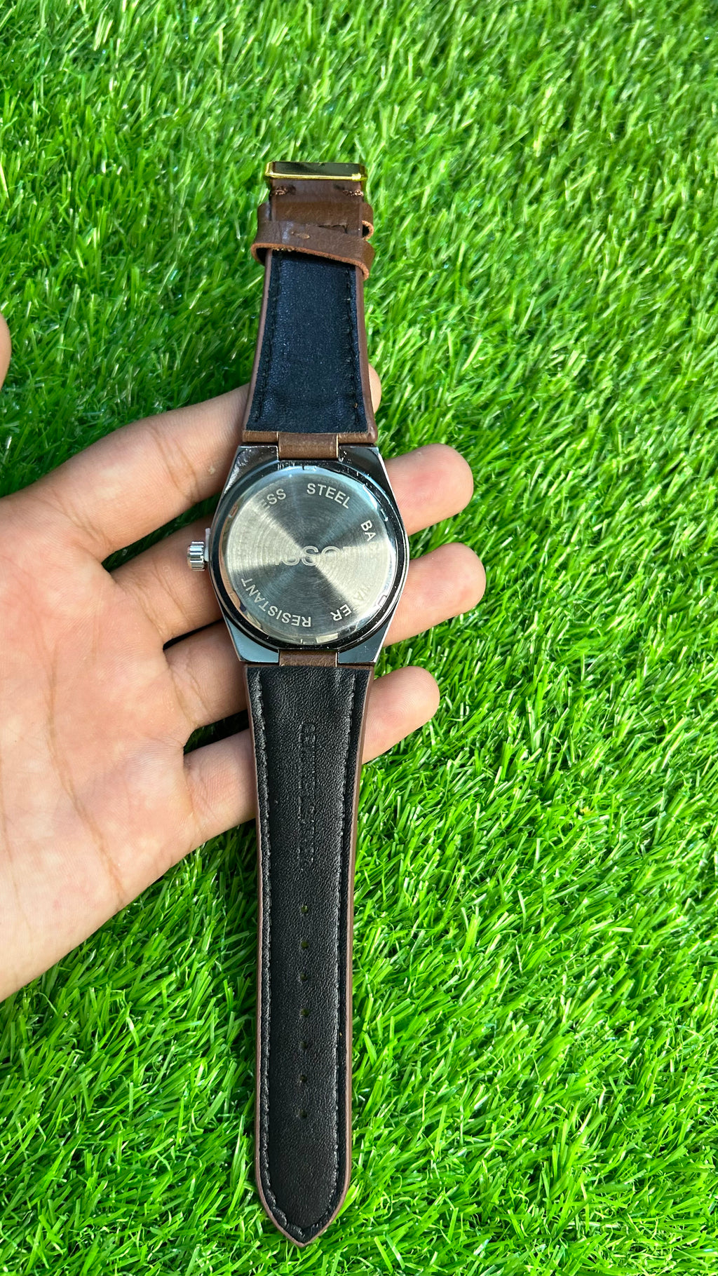 Men’s Gold Dial Day-Date Watch with Brown Leather Strap