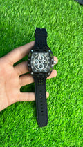 NAVIFORCE Men’s Black Chronograph Watch – Bold Tonneau Case & Sport Silicone Strap
