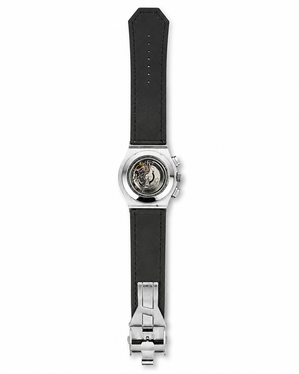 Men’s Silver Skeleton Automatic Watch – Black Leather Strap & Luxury Mechanical Design