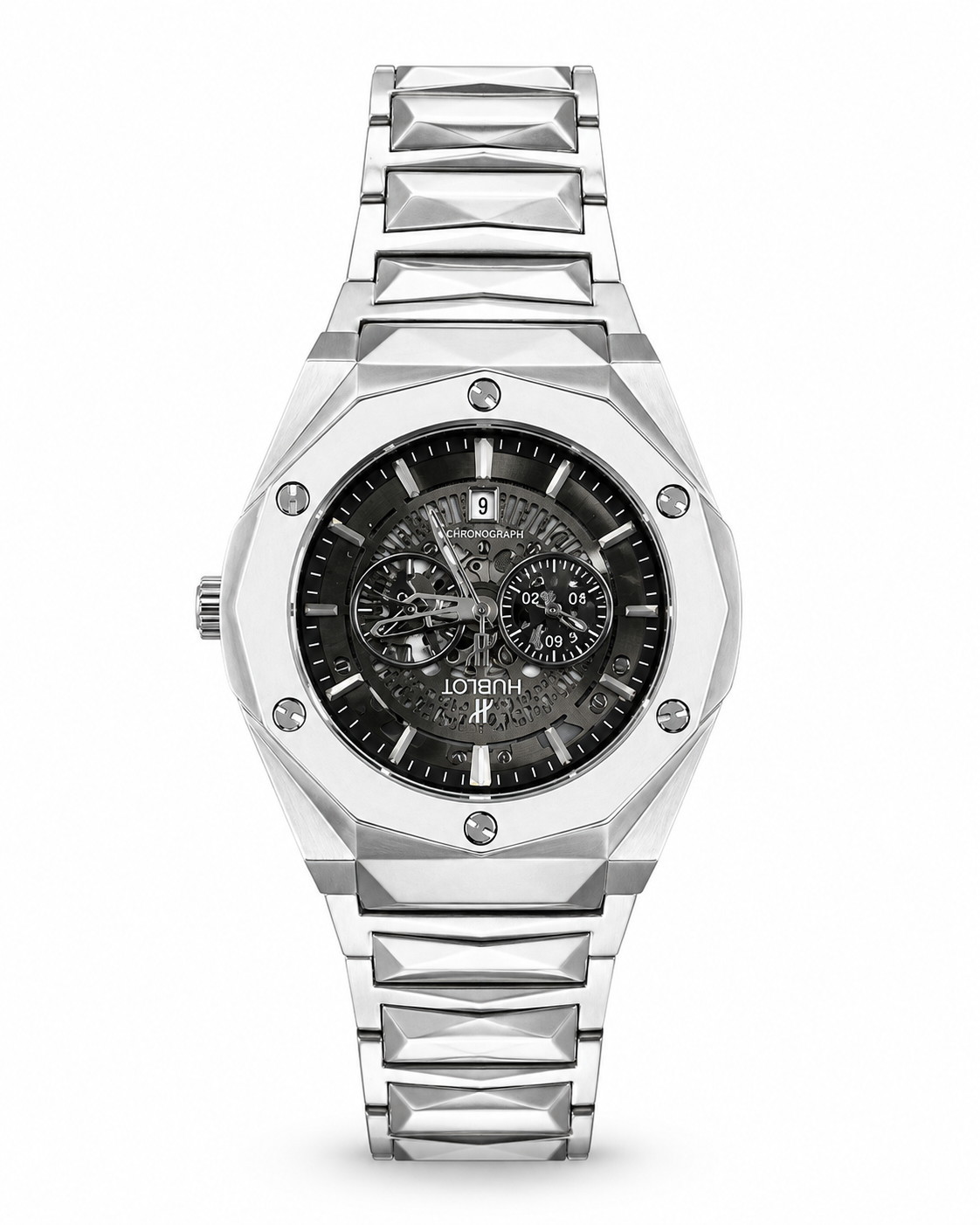 Men’s Silver Chronograph Watch – Stainless Steel Bracelet & Luxury Design