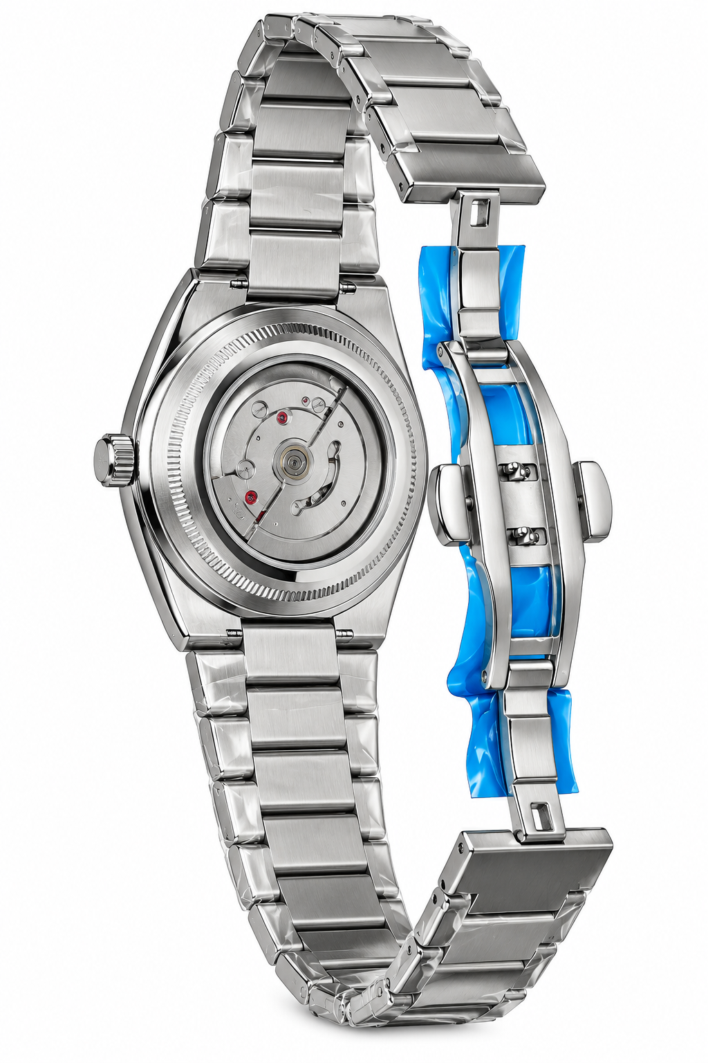 Men’s Automatic Stainless Steel Watch – Date Display, Exhibition Back & Premium Metal Bracelet