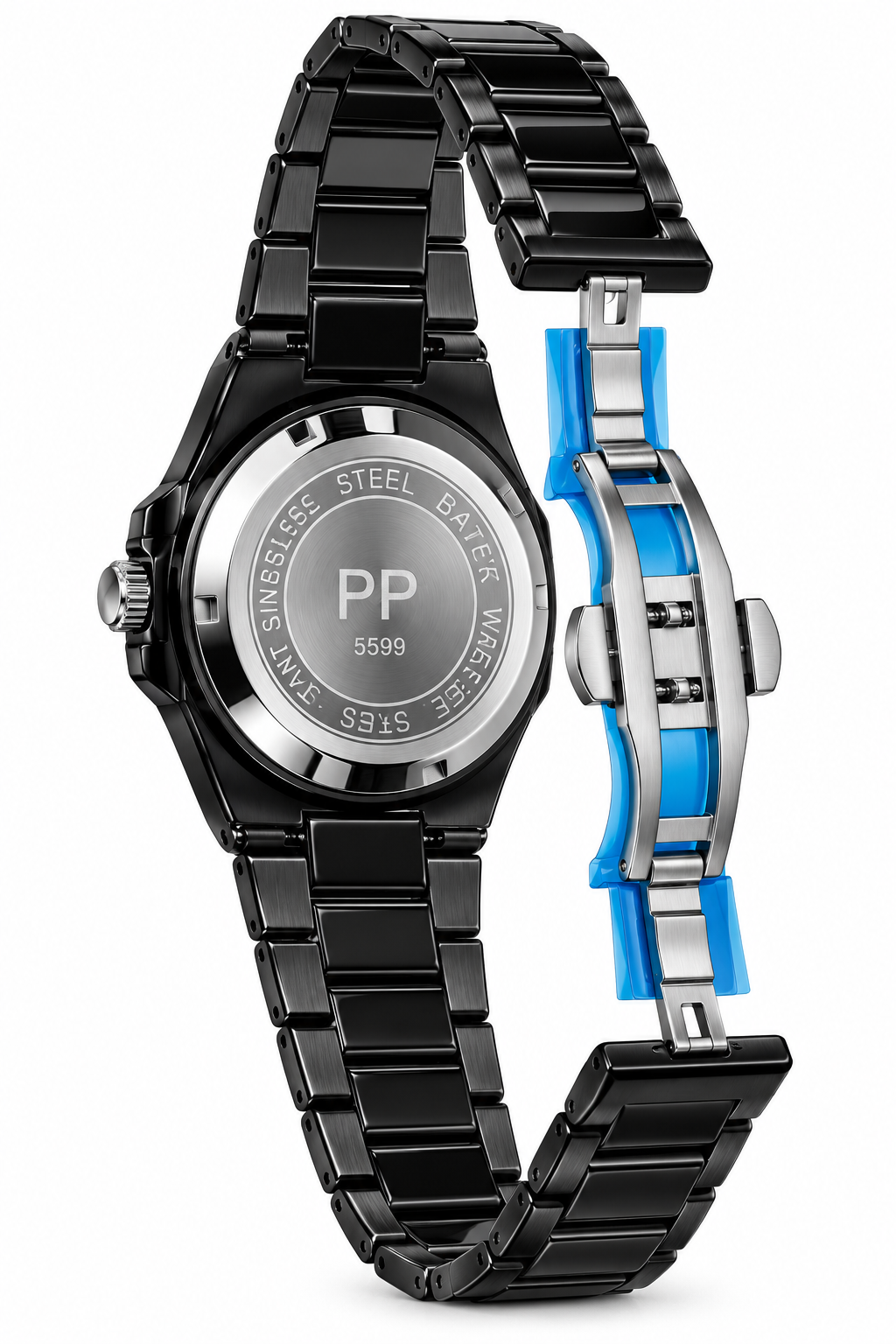 Men’s All-Black Luxury Watch – Textured Dial, Date Display & Integrated Metal Bracelet