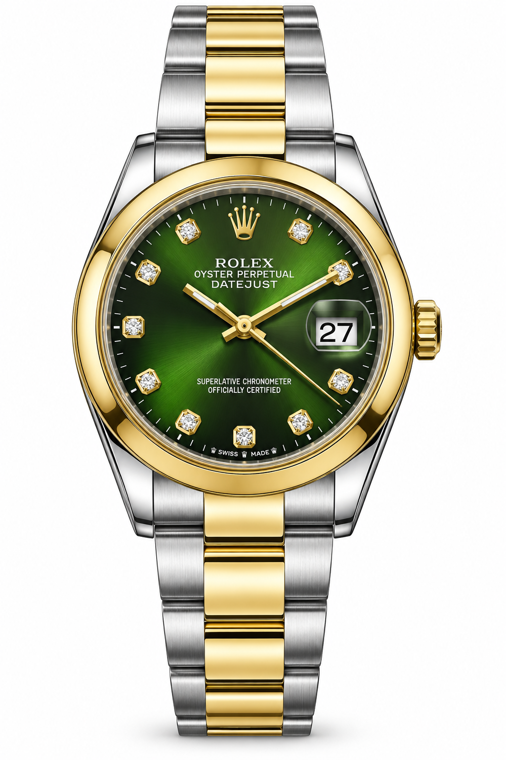 Men’s Two-Tone Luxury Watch – Diamond Dial, Date Display & Steel Bracelet