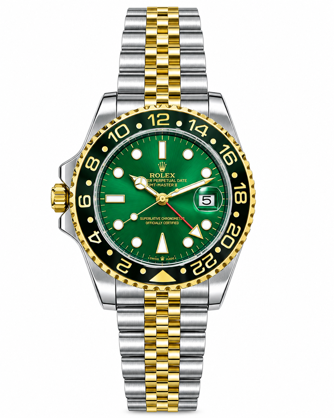 Men’s Green Dial Two-Tone Luxury Watch – Silver & Gold Bracelet